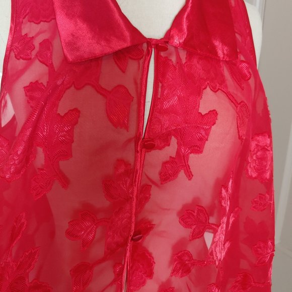 Retro 90s/Y2K Sheer Floral Lace & Satin Cropped Blouse Size M - Picture 8 of 8